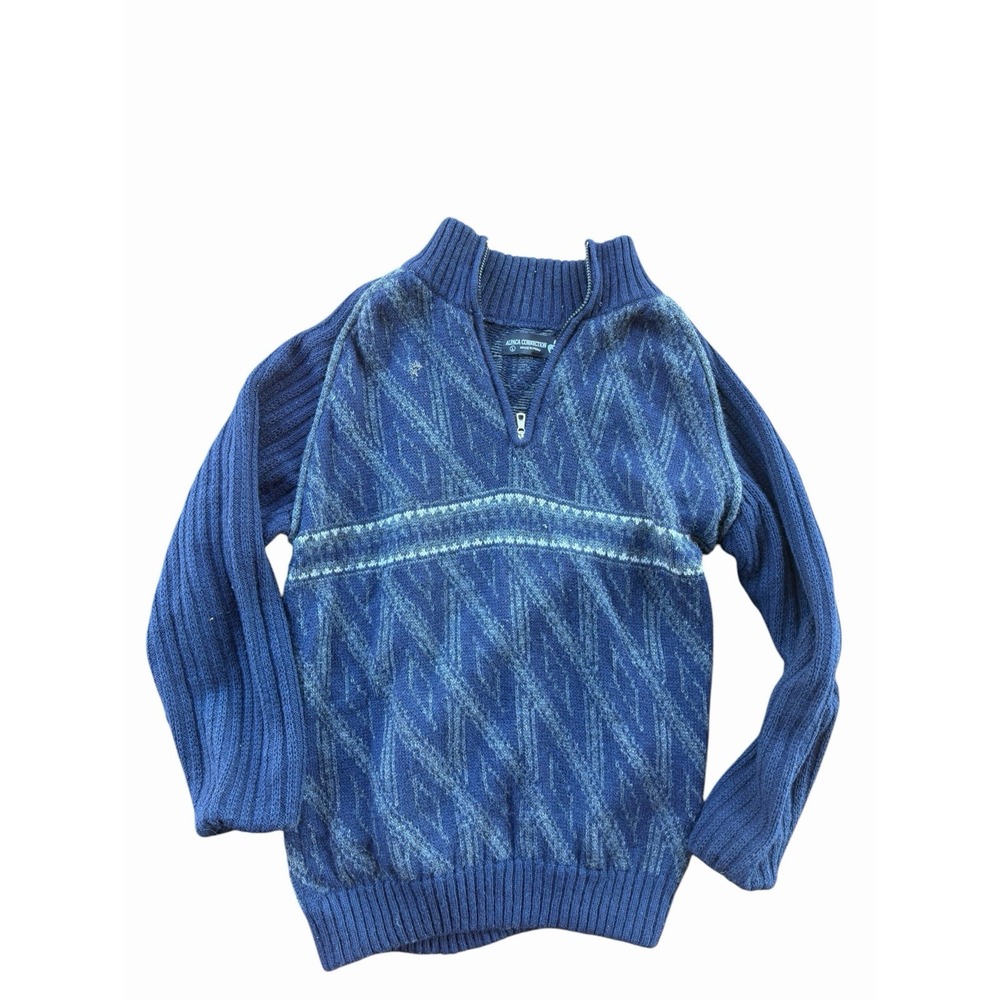 Alpaca Connection Peru Pullover Sweater Mens L Blue  Alpaca Wool Quarter Zip
